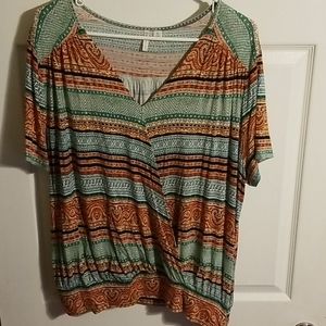 Cato Boho Wrap Top w/ Side Tie. Size XL. Stretchy.